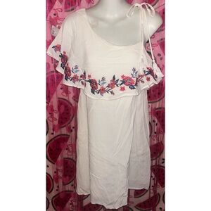 🤍 2 for $15 Asymmetrical Ruffle Dress with Floral Embroidery